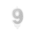 Świeczka urodzinowa Partydeco cyferka 9 srebrny 7 cm 7cm (SCU3-9-0188)