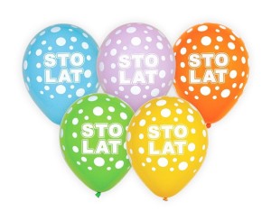 Balon gumowy Godan Sto lat/mix kolor, 5 szt. mix 300mm 12cal (GZ-STL5)