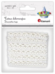 Wstążka Titanum Craft-Fun Series Koronka 12x3 [mm x m] biała (24BR0201)