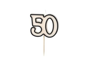 Świeczka urodzinowa Partydeco liczba 50, 5,5cm, biało-czarny (SCU16-50)