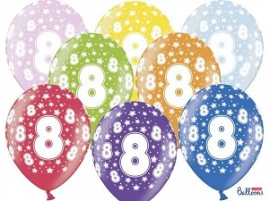 Balon gumowy Partydeco gumowy 8 urodziny, mix kolorów 30 cm/6 sztuk mix 300mm (SB14M-008-000-6)