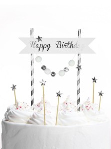 Dekoracja na tort Arpex Happy Birthday - pomponiki srebrne (KK0126SRE-7690)