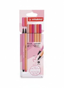 Cienkopis Różowe 8szt  (PEN 68+ POINT wkład mix 0,4mm 4kol. Stabilo (D/87-3576)