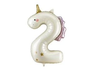 Balon foliowy Cyfra 2 Jednorożec, 93cm Partydeco (FB359-2)
