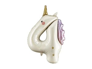 Balon foliowy Cyfra 4 Jednorożec, 93cm Partydeco (FB359-4)