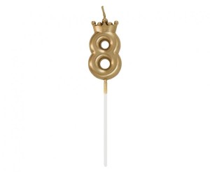 Świeczka urodzinowa cyferka 8, z koroną, szampańskie złoto, 6 cm Godan (HC-SCK8)
