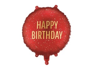 Balon foliowy Happy Birthday, 35x35 cm, ciemny czerwony 18cal Partydeco (FB353-007C)