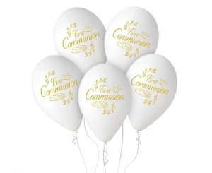 Balon gumowy first communion, 5szt. biały 13cal Godan (GS120/FC)