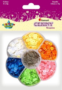 Cekiny Titanum Craft-Fun Series 6 kolorów + szpilki mix (7HPB)