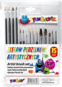 Pędzle artystyczne Fun&Joy (FJ-1860) zestaw 15 szt. drewniane