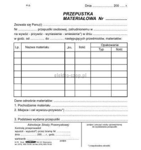 Druk samokopiujący Stolgraf przepustka materiałowa 3/4 A5 100k. (K78)