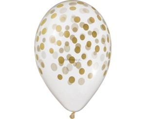Balon gumowy premium hel konfetti złote 5 szt transparentny 13cal (GS120/752z)