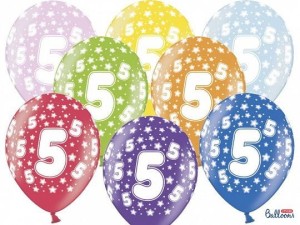 Balon gumowy Partydeco gumowy 5 urodziny, mix kolorów 30 cm/6 sztuk mix 300mm (SB14M-005-000-6)