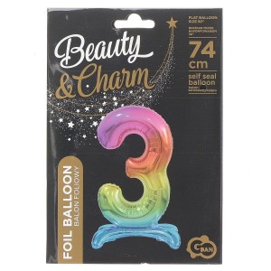 Balon gumowy Godan Beauty&Charm cyfra stojąca tęczowa tęczowa 750mm 30cal (BC-AST3)