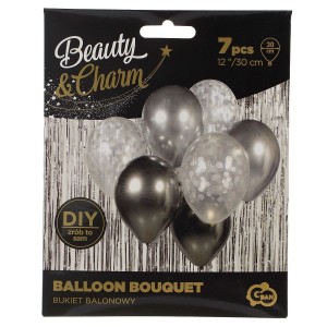 Balon foliowy Godan bukiet balonowy srebrno-grafitowy 12cal (BB-SRG7)