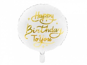 Balon foliowy Partydeco Happy Birthday To You, 35cm, biały 14cal (FB58)