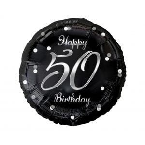 Balon foliowy Godan Happy 50 Birthday, czarny, nadruk srebrny 18cal (FG-O50S)