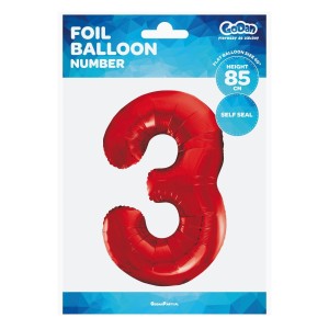 Balon foliowy Godan cyfra 3 czerwona  85cm 40cal (BCHCW3)