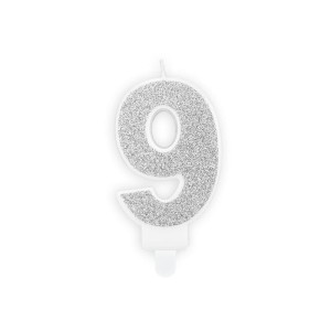 Świeczka urodzinowa Partydeco cyferka 9 srebrny 7 cm 7cm (SCU3-9-0188)