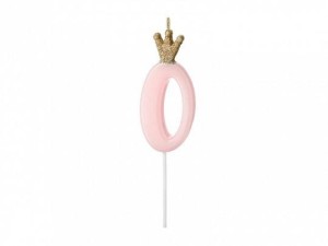 Świeczka urodzinowa Partydeco Cyferka 0, jasny różowy, 9.5cm (SCU6-0-081J)