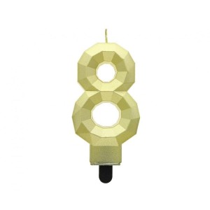 Świeczka urodzinowa Godan cyferka 8 - Diament, metalik złoty, 7.6 cm (PF-SDZ8)
