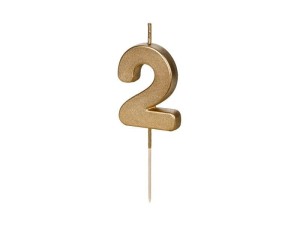Świeczka urodzinowa Cyferka 2, 4.5 cm, złoty Partydeco (SCU9-2)