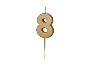 Świeczka urodzinowa Cyferka 8, 4.5 cm, złoty Partydeco (SCU9-8)