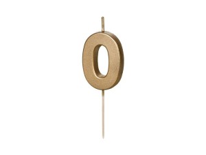 Świeczka urodzinowa Cyferka 0, 4.5 cm, złoty Partydeco (SCU9-0)