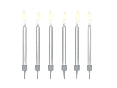 Świeczka urodzinowa gładkie w kolorze srebrnym metalizowanym 6cm/6szt. Partydeco (SCP-10-018ME)