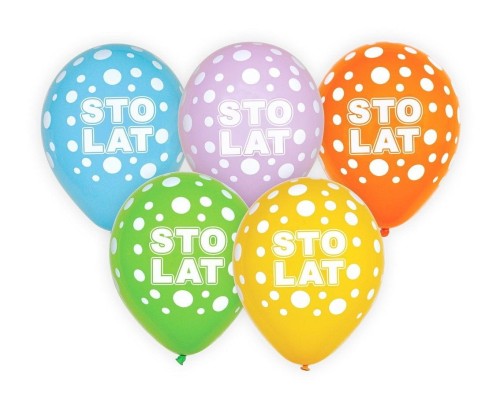 Balon gumowy Godan Sto lat/mix kolor, 5 szt. mix 300mm 12cal (GZ-STL5)