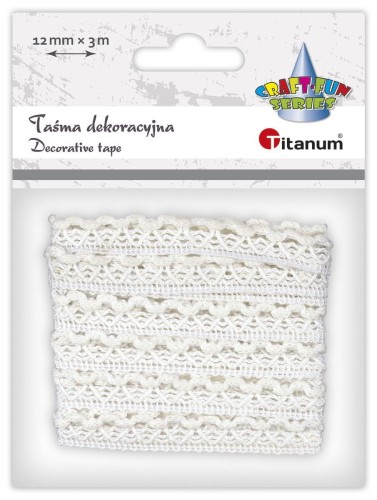 Wstążka Titanum Craft-Fun Series Koronka 12x3 [mm x m] biała (24BR0201)