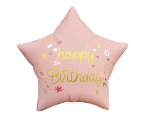 Balon foliowy Godan Happy Birthday, gwiazda matowa j. różowa 18cal (FG-GHMR)