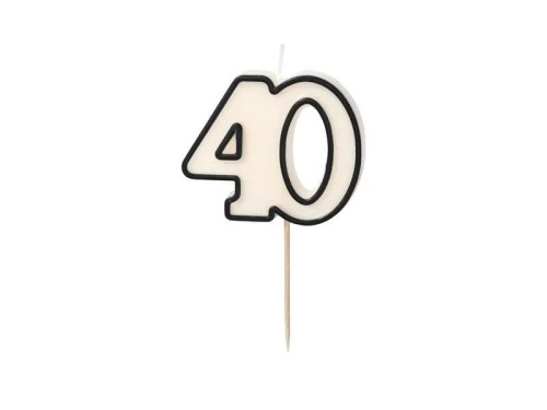 Świeczka urodzinowa Partydeco liczba 40, 5,5cm, biało-czarny (SCU16-40)