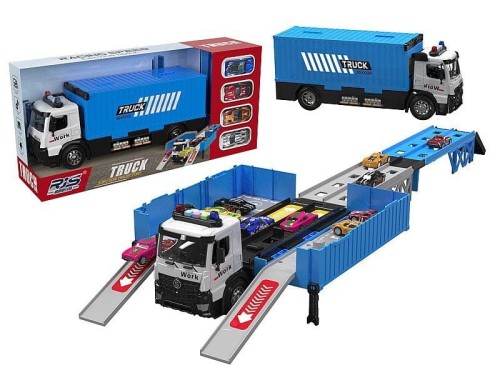 Ciężarówka Adar z rozkładaną naczepą, tworzącą parking, 4 autka, światło, dźwięk (619371)