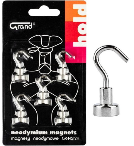 Magnes Grand neodymowy z haczykiem Srebrny śr. 12mm (130-1966) 5 sztuk