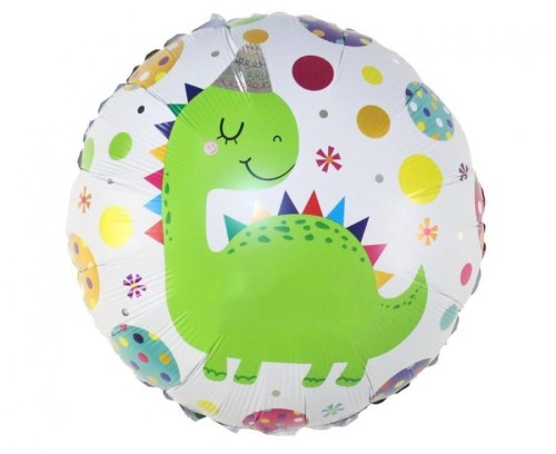 Balon foliowy Godan okrągły, Dinozaur w czapeczce 18cal (BF-8DWC)