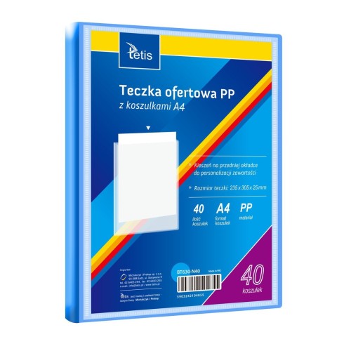 Teczka plastikowa niebieska A4  40 koszulek 5903242104855 A4 niebieski Tetis (BT630-N40)