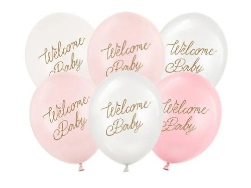 Balon gumowy Welcome Baby różowy 300mm Partydeco (SB14P-342-081-6)