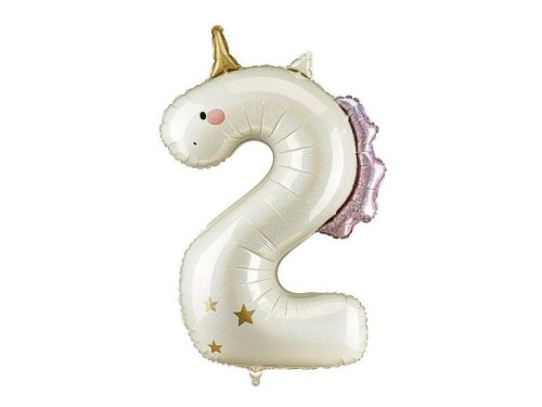 Balon foliowy Cyfra 2 Jednorożec, 93cm Partydeco (FB359-2)