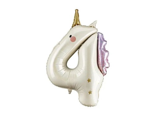 Balon foliowy Cyfra 4 Jednorożec, 93cm Partydeco (FB359-4)