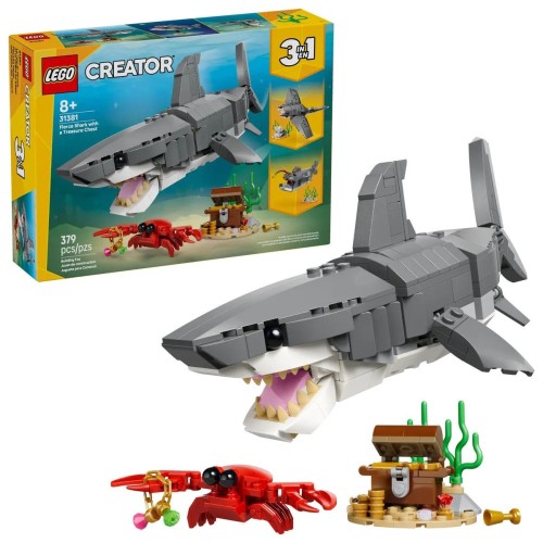 Klocki konstrukcyjne Creator 3w1 Groźny rekin i skrzynia ze skarbem Lego (31381)