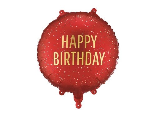 Balon foliowy Happy Birthday, 35x35 cm, ciemny czerwony 18cal Partydeco (FB353-007C)