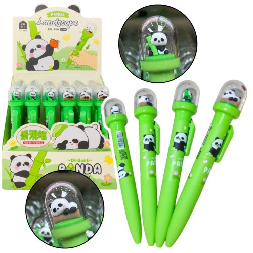Długopis żelowy Żelowy Zielony Panda W Kopule wkład niebieski 0,5mm Lean (21548)