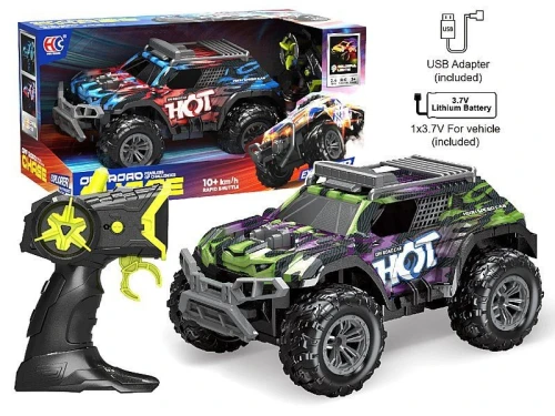 Samochód terenowe na radio, 10 km/h, kolorowe światła, kabel USB i bateria litowa Adar (631663)