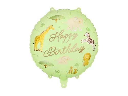 Balon foliowy pastylka Happy Birthday Safari 18cal Partydeco (FB388)
