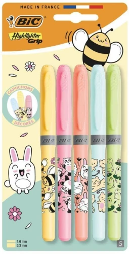 Zakreślacz Highlighter Grip KAWAII 6 sztuki wkład mix 2,0-5,0mm Bic (302803)