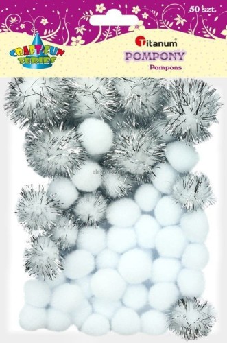 Pompony Titanum Craft-Fun Series brokatowe i matowe biały 50 szt (361536)