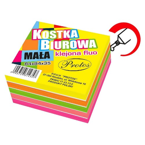 Kostka papierowa Protos klejona kolor fluo - mix [mm:] 84x84x 35