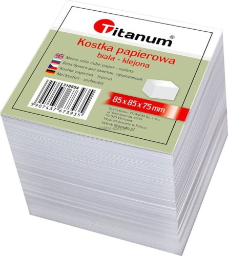Kostka papierowa Titanum klejona duża - biały [mm:] 85x85x 75