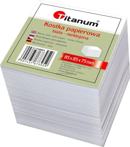 Kostka papierowa Titanum nieklejona duża - biały [mm:] 85x85x 75